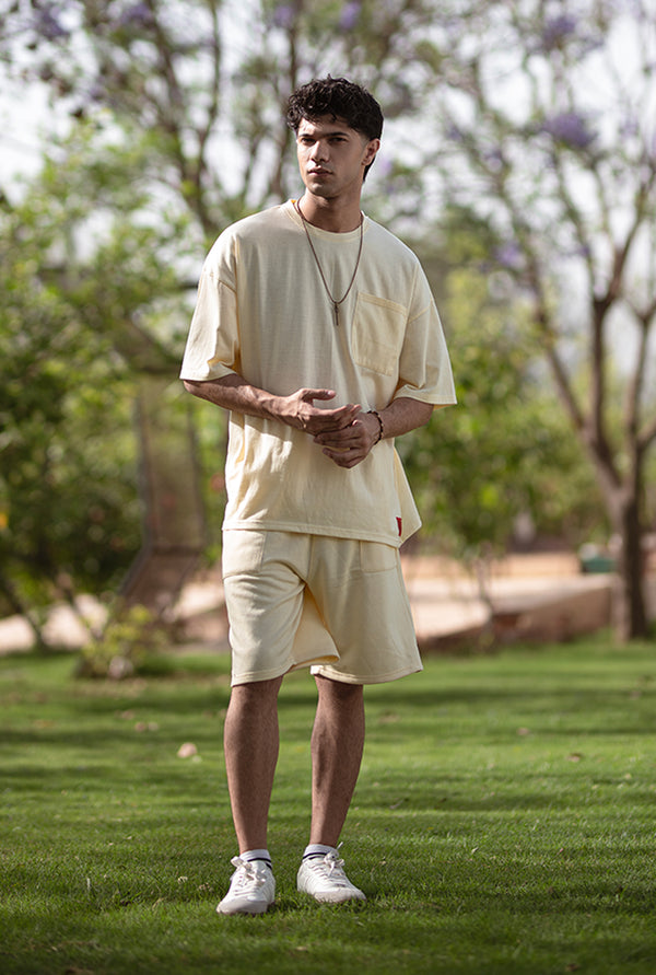 Off White Drop Shoulder Co-ord Set with Short