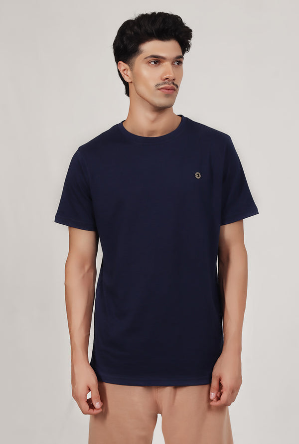 Navy Blue Basic T-Shirt with Round Logo