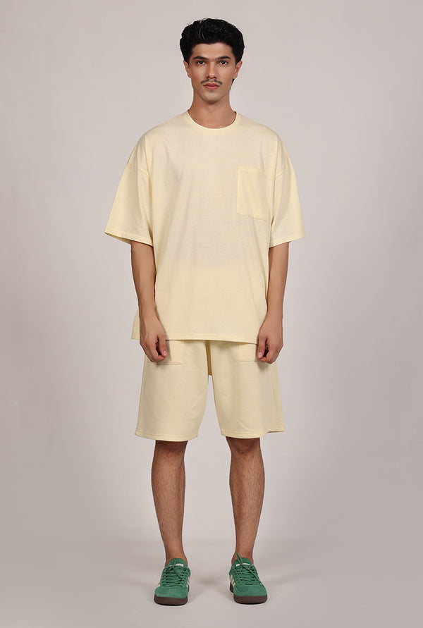 Off White Drop Shoulder Co-ord Set with Short
